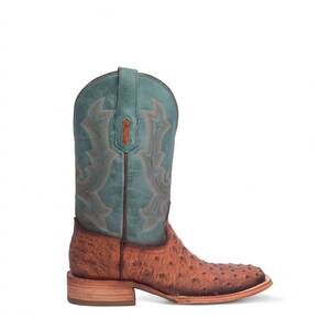 NEW CORRAL men's ostrich embroidery western boots in cognac and navy